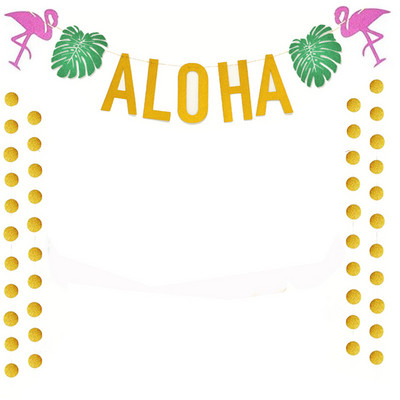 2021. gada Havaju salu ballīšu rotājumi Liels zelta mirdzošs Aloha reklāmkarogs Luau ballīšu priekšrocībām piederumi mākslīgās palmu lapas