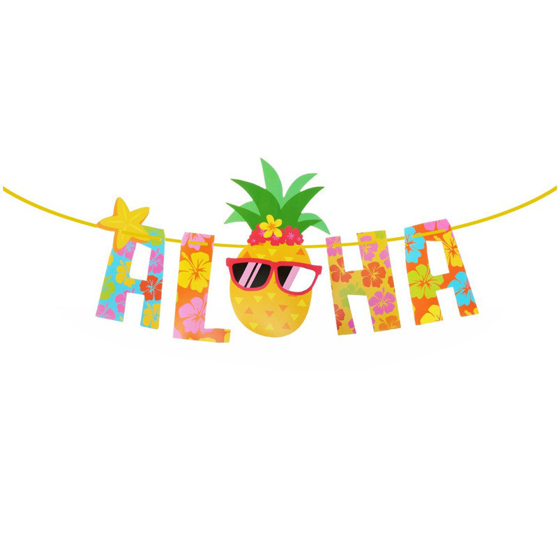 2021. gada Havaju salu ballīšu rotājumi Liels zelta mirdzošs Aloha reklāmkarogs Luau ballīšu priekšrocībām piederumi mākslīgās palmu lapas