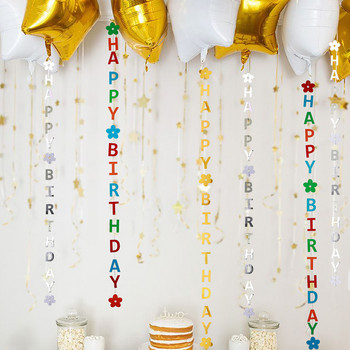 Happy Birthday Κάθετες γιρλάντες Πανό για αγόρι κορίτσι Παιδιά Ενήλικες Baby Shower 1st Birthday Party Decoration Bunting Supplies 1,8m
