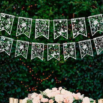 Διαφανές PVC Λευκή δαντέλα γάμου μοτίβο λουλουδιών Πανό Σημαίες String Flags Διακόσμηση πάρτι για εκδηλώσεις γιορτής γενεθλίων