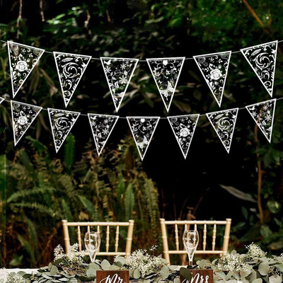 Skaidrus PVC baltas vestuvinių nėrinių gėlių raštas vimpelinis reklamjuostė Vėliavos Virvelės Vėliavos Vakarėlio dekoras gimtadienio vakarėliui švęsti