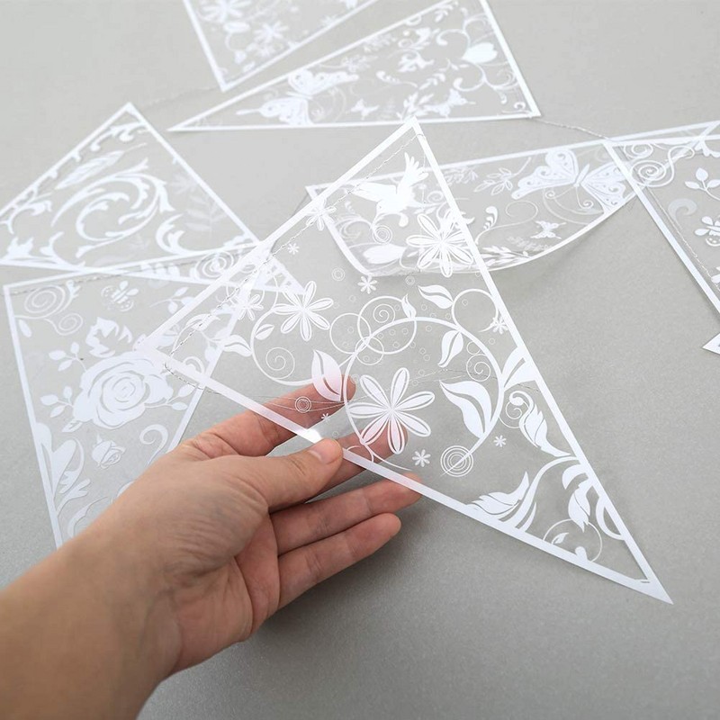 Прозрачни PVC бели сватбени дантелени цветни шарки Вимпел Банери Знамена Струнни знамена Декорация на партита за празнуване на събития за рожден ден