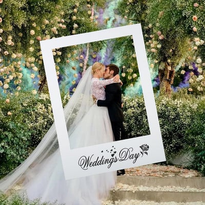 Λευκό λουλουδάτο Στήριγμα με κορνίζα γάμου μόλις παντρεύτηκε/Στήριγμα φωτογραφιών για την ημέρα του γάμου για DIY διακόσμηση για μπάτσελορ για πάρτι γάμου