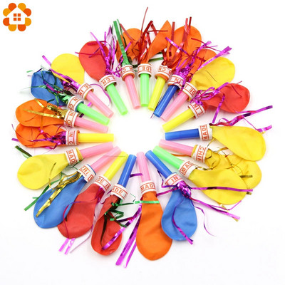 50PCS Цветни издухвания Whistle Blowing Dragon с балон за детски сувенири за рожден ден Декорация Детски играчки Консумативи