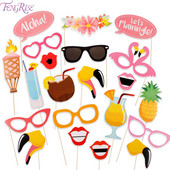 FENGRISE Hawaii Flamingo Photobooth Hawaiian Tropical Vară Găină Photo Booth Recuzită Burlacioară Eveniment de nuntă Decoratiuni de petrecere