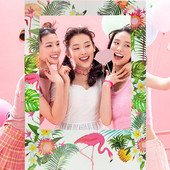 Decorare pentru petreceri din Hawaii, cadru flamingo, cabină foto, cabină foto, ananas, decorație tropicală, accesorii foto pentru fundal pentru petrecere.