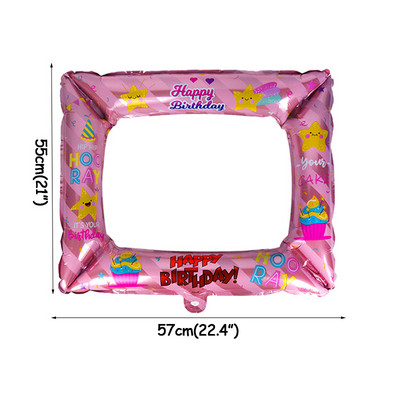 Gimtadienio mėlynos rožinės spalvos pripučiami nuotraukų rėmeliai Nuotraukų būdelės rekvizitai Laimingo gimtadienio vakarėlio dekoracijos Vaikų suaugusiųjų paveikslų rėmelių vakarėlis