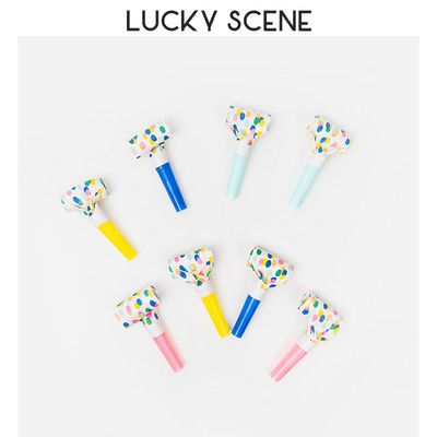 8 tk Värske värvilise triibuga peopuhur, sarve, vileheli tekitaja sünnipäevapeoks S00658