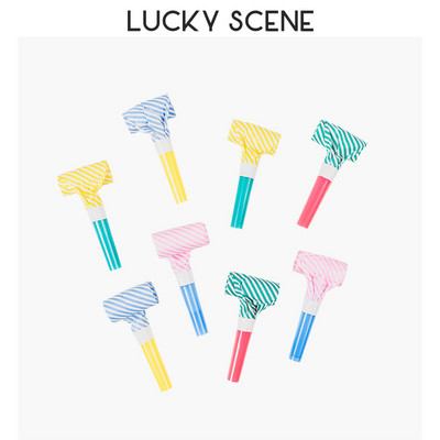 8 tk Värske värvilise triibuga peopuhur, sarve, vileheli tekitaja sünnipäevapeoks S00658