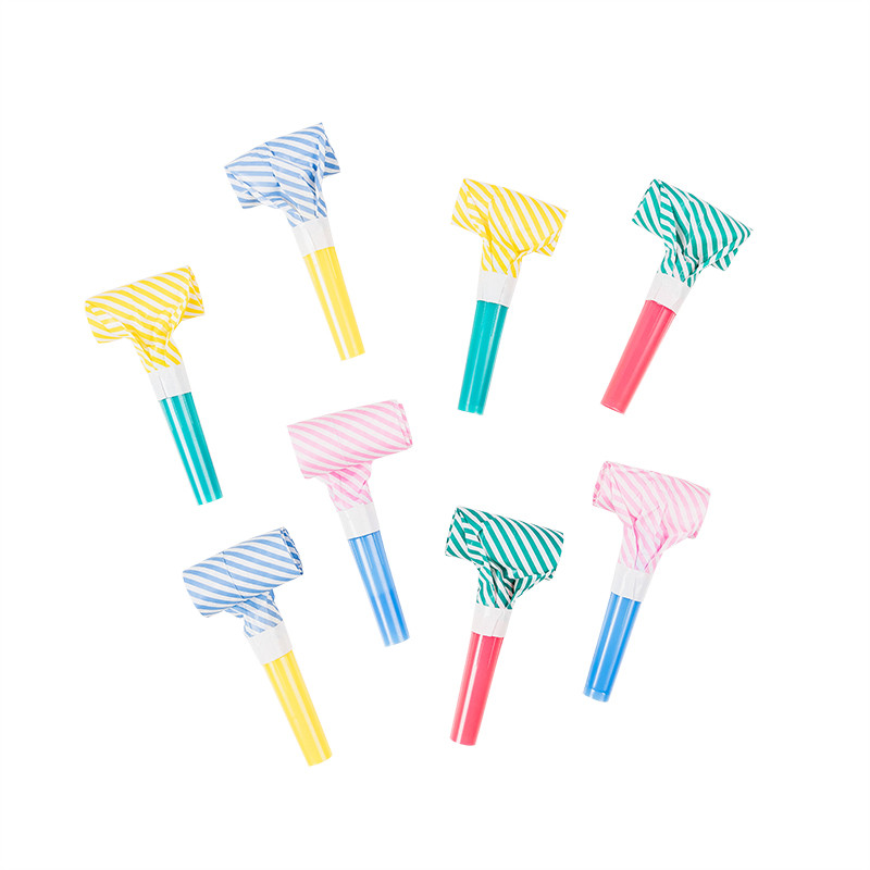 8 tk Värske värvilise triibuga peopuhur, sarve, vileheli tekitaja sünnipäevapeoks S00658