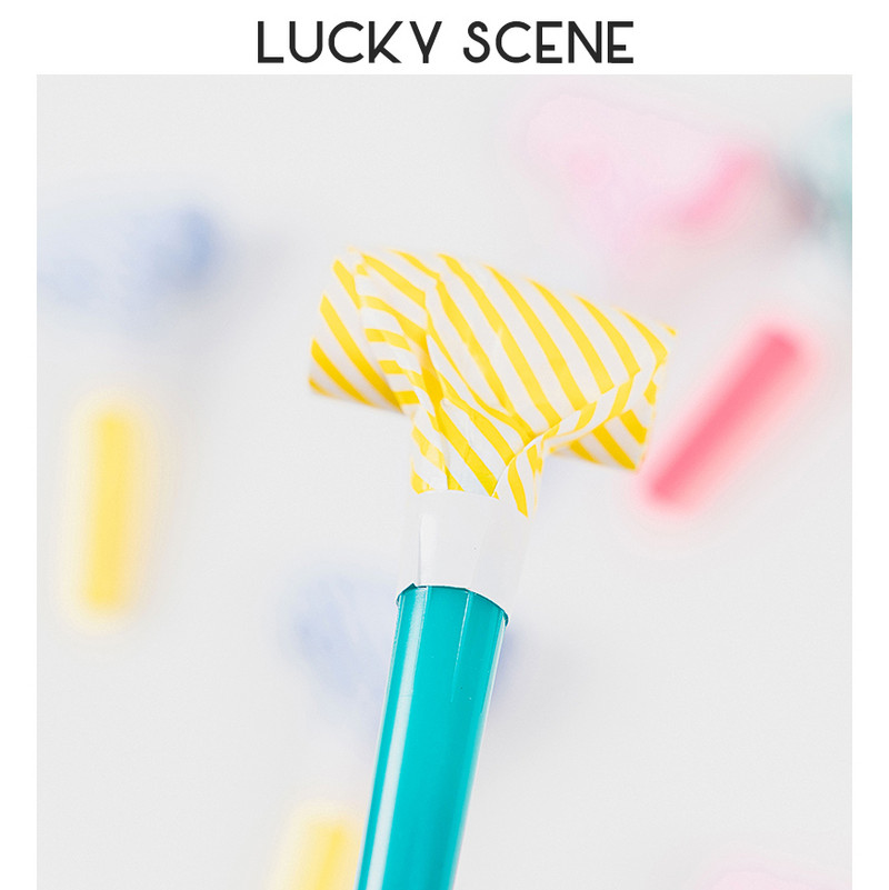 8 tk Värske värvilise triibuga peopuhur, sarve, vileheli tekitaja sünnipäevapeoks S00658