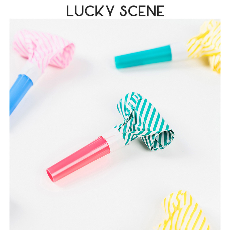 8 tk Värske värvilise triibuga peopuhur, sarve, vileheli tekitaja sünnipäevapeoks S00658