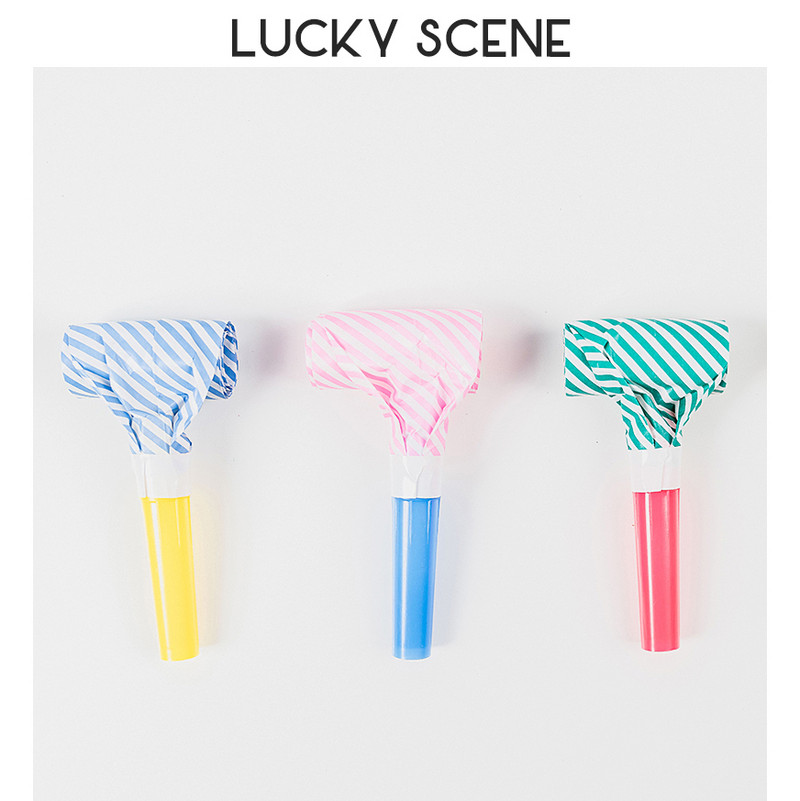 8 tk Värske värvilise triibuga peopuhur, sarve, vileheli tekitaja sünnipäevapeoks S00658