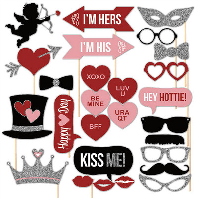 27 τμχ Photo Booth Props Just Married Photobooth Γυαλιά Cupid`s Arrow Powder Funny Mask Διακόσμηση πάρτι Μπομπονιέρες γάμου