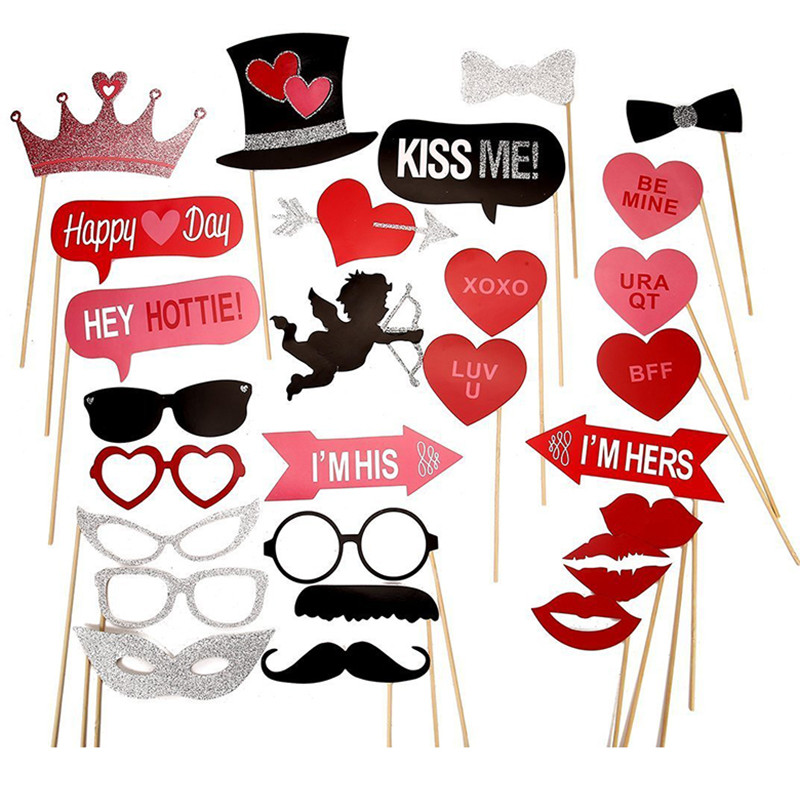 27 tk fotokabiini rekvisiidid, just abiellunud fotokabiini prillid Cupid`s Arrow puuder, naljakas mask peokaunistus pulmateeninduse tarvikud