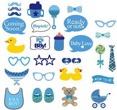 30 de bucăți, albastru, roz, Baby Shower, recuzită pentru cabină foto, urs, rață, băiat, fată