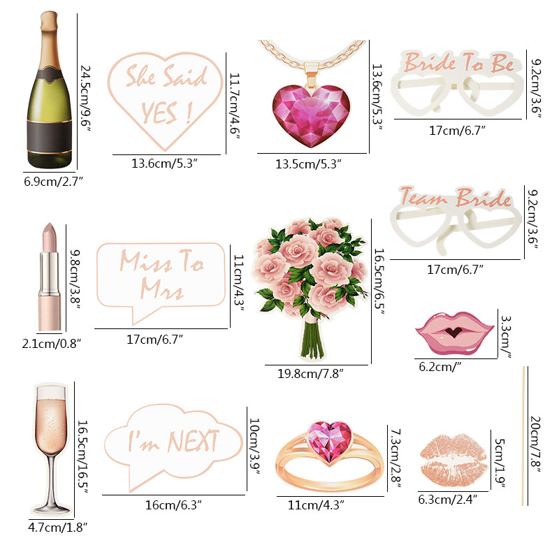 15 buc. Recuzită pentru cabină foto pentru petrecere de burlac, ochelari de mireasă, buze amuzante pentru nuntă, duș de mireasă, furnituri de decor pentru petrecerea găinilor