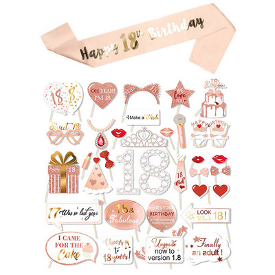 Recuzită pentru cabina foto de zi de naștere, aur roz, aur roz