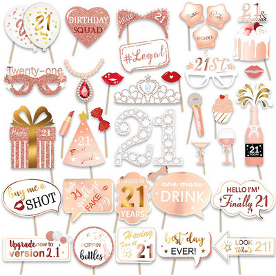 Recuzită pentru cabina foto de zi de naștere, aur roz, aur roz