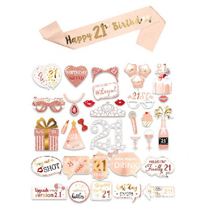 Recuzită pentru cabina foto de zi de naștere, aur roz, aur roz