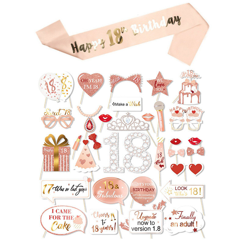 Recuzită pentru cabina foto de zi de naștere, aur roz, aur roz