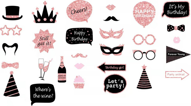 30 gab Crown New Year Photo Booth Rekvizīti 2023 Rozā zelta Brilles Cepure Jaungada ballītes foto rekvizīti Dekorācijas piederumi