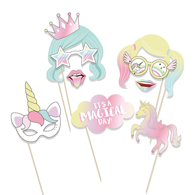 29 buc/set Unicorn Party Photo Booth Props Curcubeu Unicornio One 1st First Birthday Party Decoration Party Favor Supplies C17