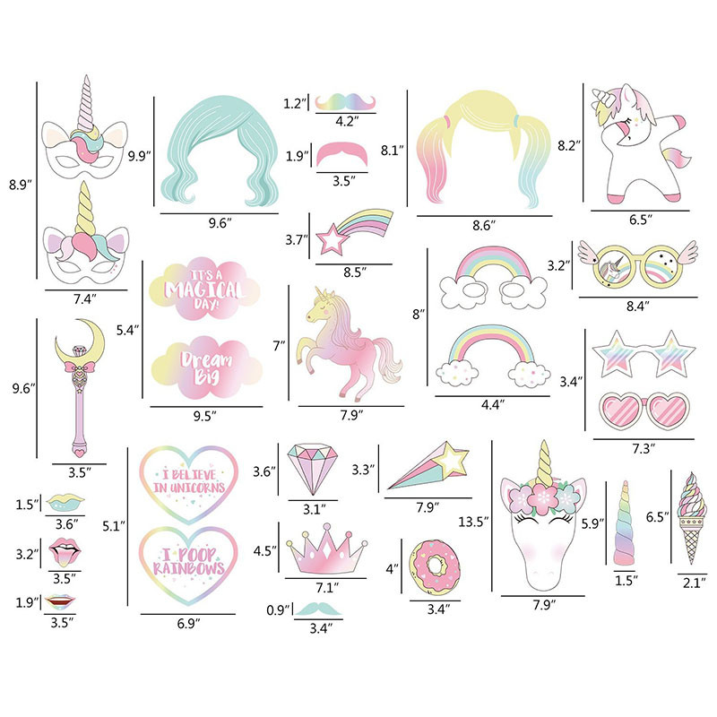 29 buc/set Unicorn Party Photo Booth Props Curcubeu Unicornio One 1st First Birthday Party Decoration Party Favor Supplies C17