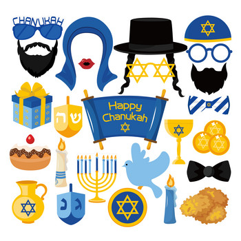 25 бр. Happy Hanukkah Party Decorations Направи си сам Photobooth Подпори Ханука Тема Хартиени картички Photobooth Подпори Парти сувенири Консумативи