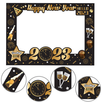 21 τμχ/ παρτίδα Καλή χρονιά 2023 Διακόσμηση Hello 2023 Eve Party Φωτογραφικά στηρίγματα χειρός Μαύρο χρυσό Κορνίζα φωτογραφιών Καπέλο γυαλιά Χριστουγεννιάτικη διακόσμηση