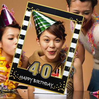 18 30 40 50 60α γενέθλια φωτογραφικά στηρίγματα Μαύρο χρυσό Φωτογραφικό περίπτερο για ενήλικες Χρόνια πολλά Μπαλόνια Διακοσμητικά πάρτι