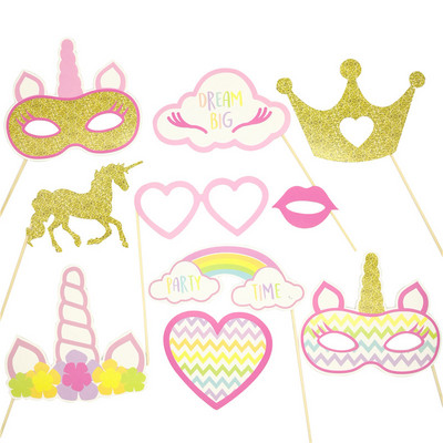 Chicinlife 1 Set Unicorn Party Photo Booth Props Rainbow Unicorn First Baby Shower Happy Birthday Party Decoration Party Supple