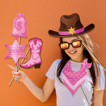 JOYMEMO 25PCS Western Cowgirl Theme Photo Booth Tools Welcome To The Wild West DIY Photo Props Προμήθειες για πάρτι γενεθλίων για κορίτσια