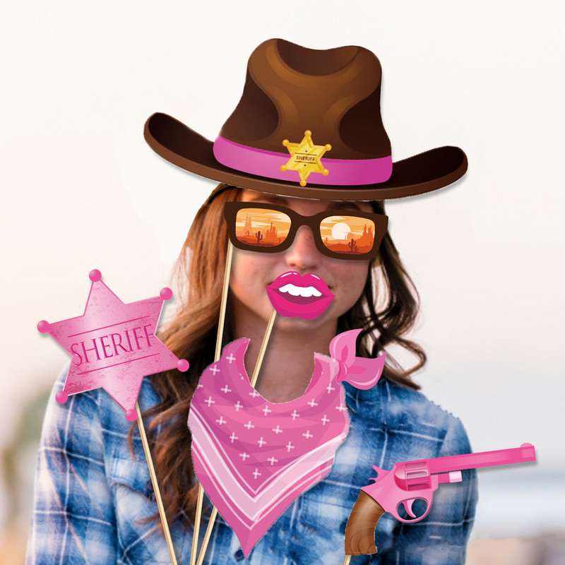 JOYMEMO 25PCS Western Cowgirl Theme Photo Booth Tools Dobrodošli na Divlji zapad DIY foto rekviziti Djevojački rođendanski pribor