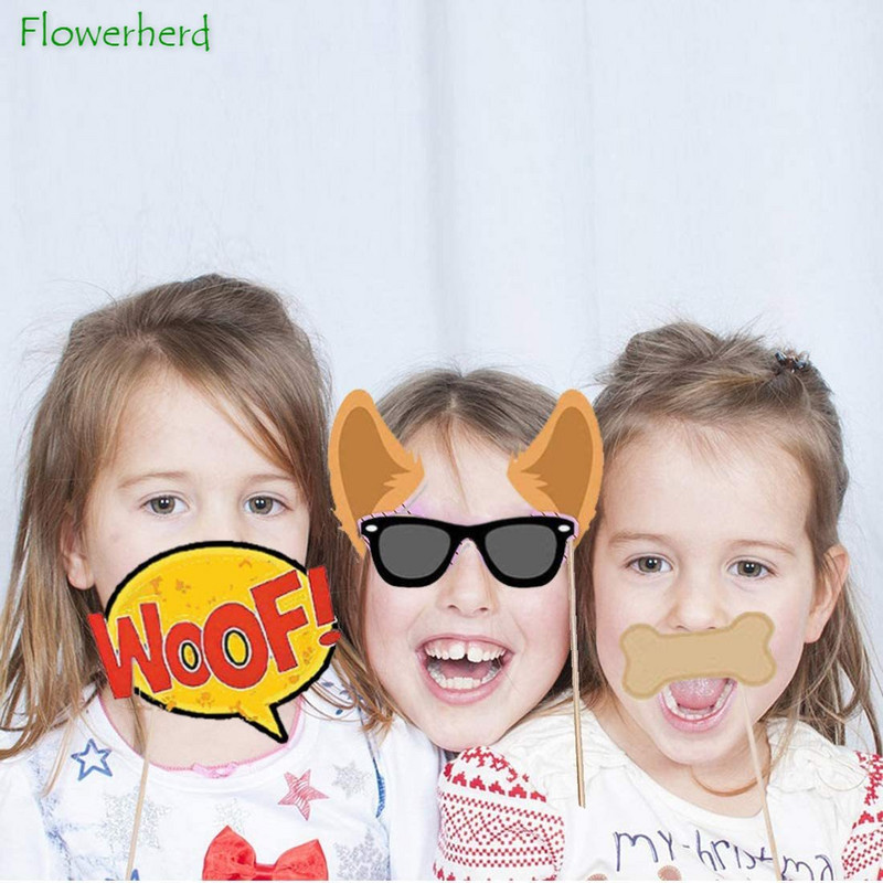 Pachet de 18 elemente de recuzită pentru costume de petrecere pentru cățeluș, pachet de 18 elemente de recuzită pentru cabină foto pentru decorațiuni de petrecere cu tematică pentru câini