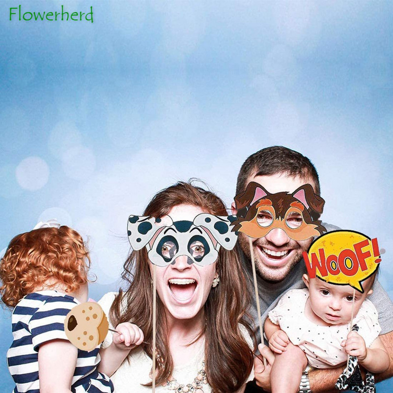 Pachet de 18 elemente de recuzită pentru costume de petrecere pentru cățeluș, pachet de 18 elemente de recuzită pentru cabină foto pentru decorațiuni de petrecere cu tematică pentru câini