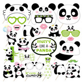 Drăguț China Panda Animale din junglă Petrecere la mulți ani Wild ONE Photo Booth Props Photobooth Props Baby Shower Party Decorations