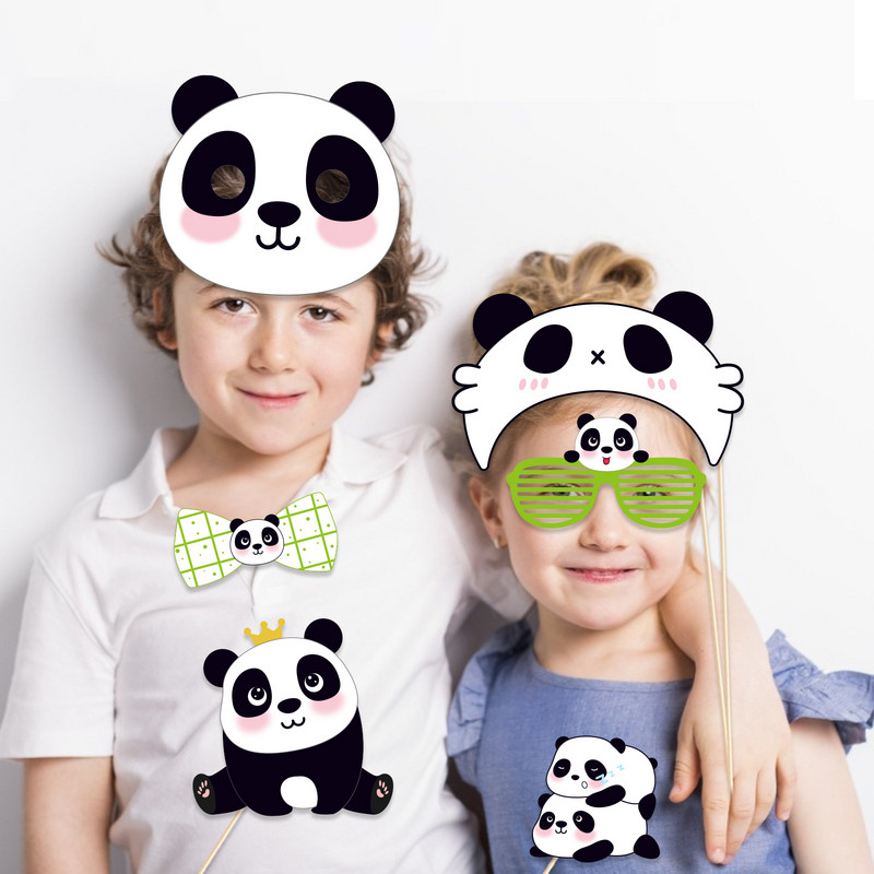 Drăguț China Panda Animale din junglă Petrecere la mulți ani Wild ONE Photo Booth Props Photobooth Props Baby Shower Party Decorations