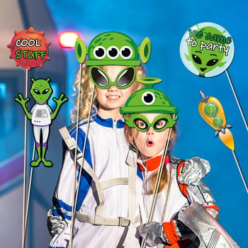 25 τμχ/σετ Kids Cosplay Cartoon Space Saucerman Alien Game BIRTHDAY Party Paper Photo booth Props Baby Shower Party Decorations