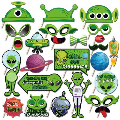 25 τμχ/σετ Kids Cosplay Cartoon Space Saucerman Alien Game BIRTHDAY Party Paper Photo booth Props Baby Shower Party Decorations