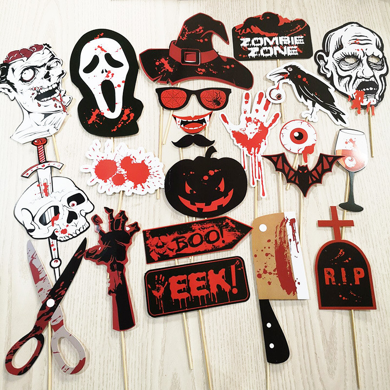 Amuzant Halloween Party Photo Booth Recuzită DIY Mustață Buze Ochelari Măști Horror Fantomă Licență Foto Booth Decorare petrecere de Paște