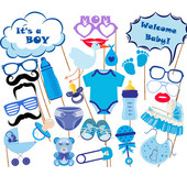 27 τμχ It's a Boy Photobooth Props Newborn Boy Baby Shower Decorn Welcome Baby Blue Party Supplies