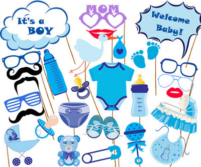 27 τμχ It's a Boy Photobooth Props Newborn Boy Baby Shower Decorn Welcome Baby Blue Party Supplies