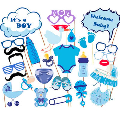 27 τμχ It`s a Boy Photobooth Props Newborn Boy Baby Shower Decorn Welcome Baby Blue Party Supplies