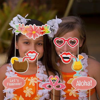 21 τμχ Hawaii Flamingo Photobooth Hawaiian Tropical Summer Hen Photo Booth Props Bachelorette Διακοσμήσεις για πάρτι γάμου