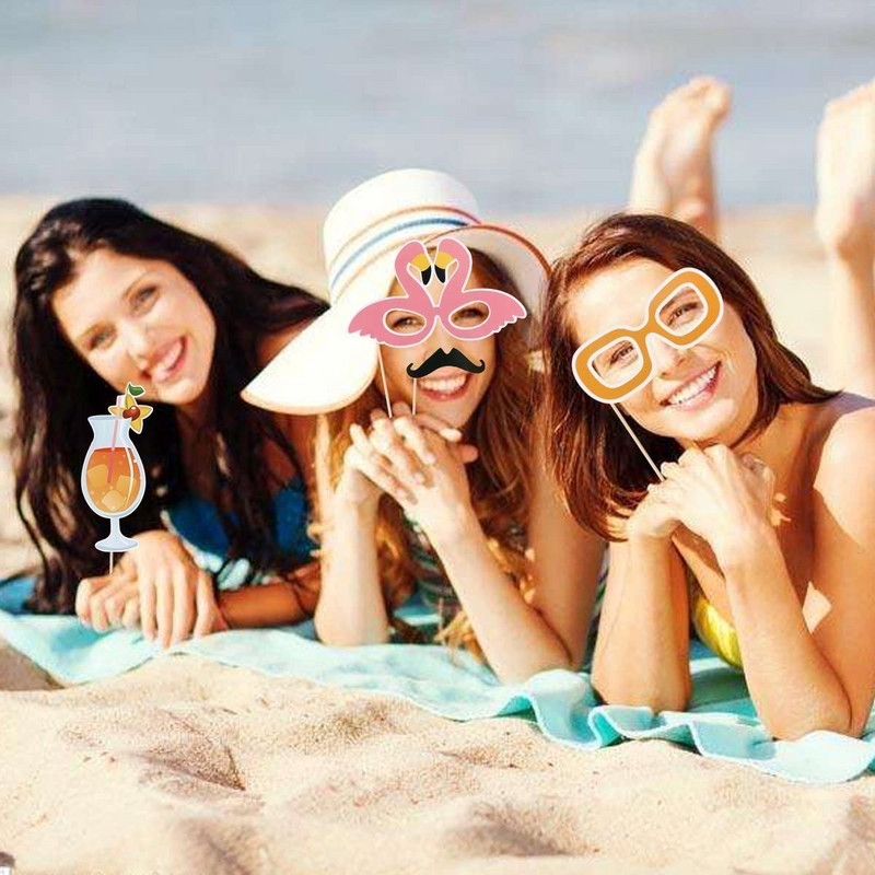 21 buc Hawaii Flamingo Photobooth Hawaiian Tropical Vară Găină Foto Booth Props Burlaci Nunta Eveniment Decoratiuni pentru petreceri