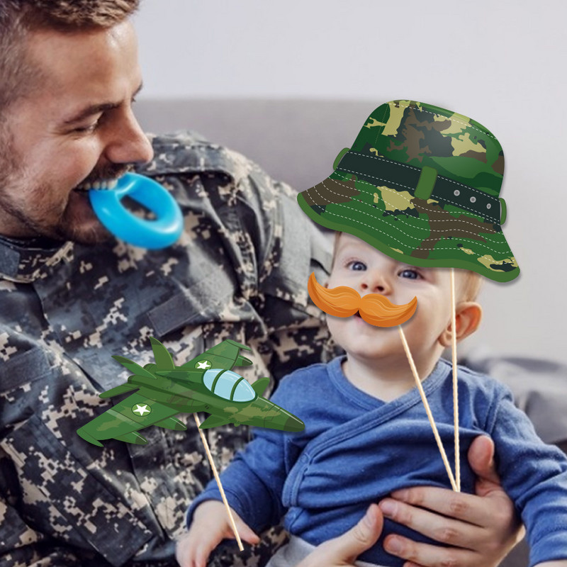 Camo Hero Palju õnne sünnipäevaks peokaunistus lastele DIY fotokabiini rekvisiidid Baby Shower kamuflaaživanker Fotokabiini rekvisiidid peoteenid