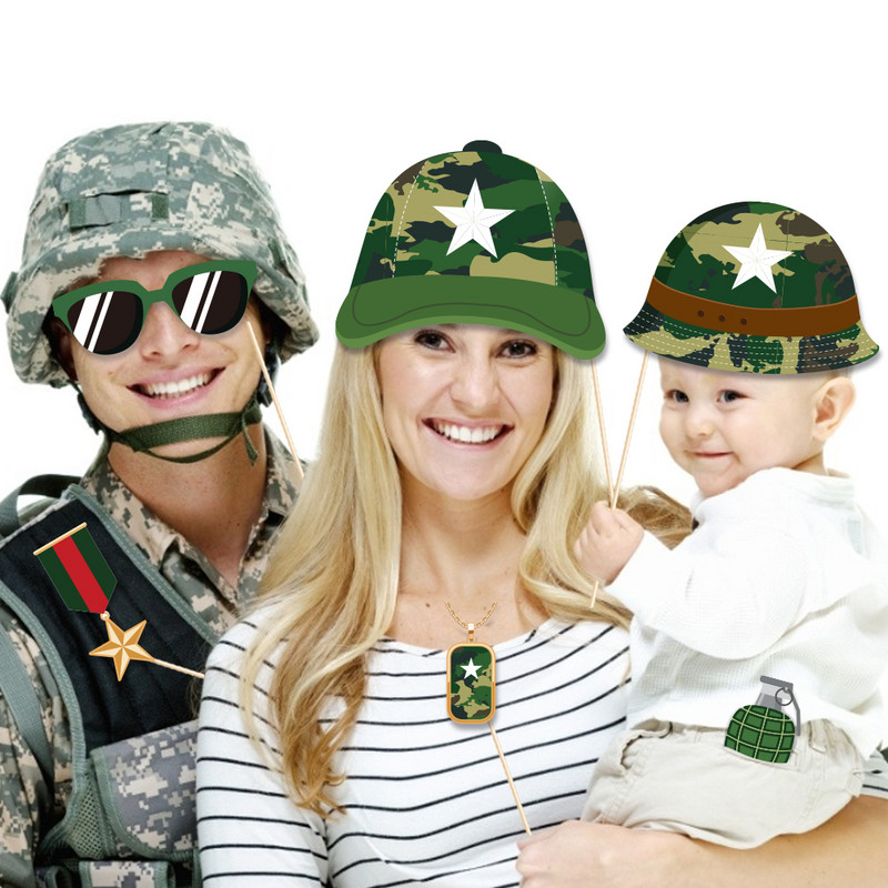 Camo Hero Palju õnne sünnipäevaks peokaunistus lastele DIY fotokabiini rekvisiidid Baby Shower kamuflaaživanker Fotokabiini rekvisiidid peoteenid