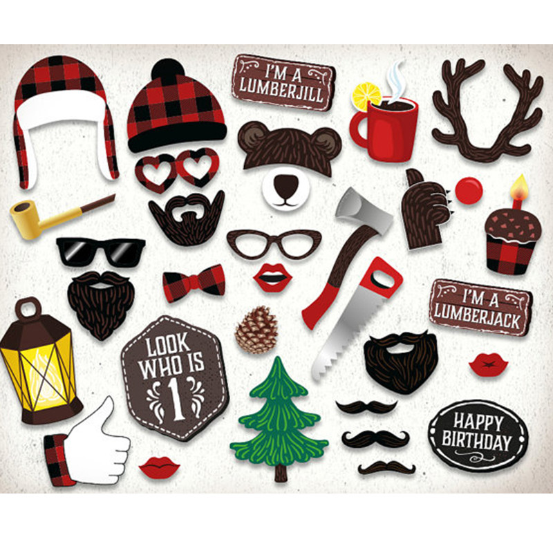33 de bucăți Crăciun Fericit de lemne Decoratiuni pentru petreceri pentru copii Favoruri pentru petrecerea de aniversare DIY Photobooth Recuzite pentru Baby Shower