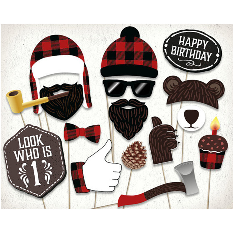 33 de bucăți Crăciun Fericit de lemne Decoratiuni pentru petreceri pentru copii Favoruri pentru petrecerea de aniversare DIY Photobooth Recuzite pentru Baby Shower